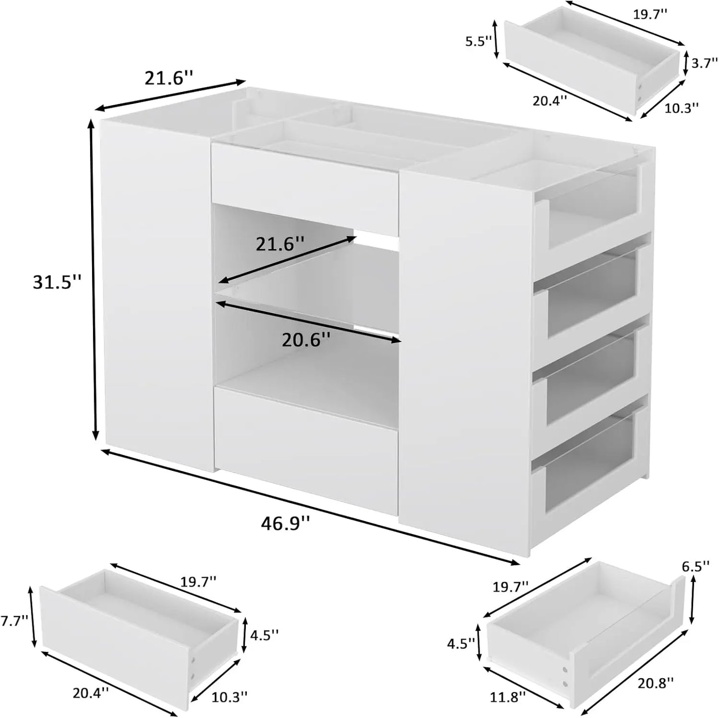 White Wardrobe Armoire with Glass Top and 12 Drawers for Bedroom Walk-in Closet