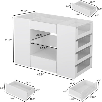 White Wardrobe Armoire with Glass Top and 12 Drawers for Bedroom Walk-in Closet