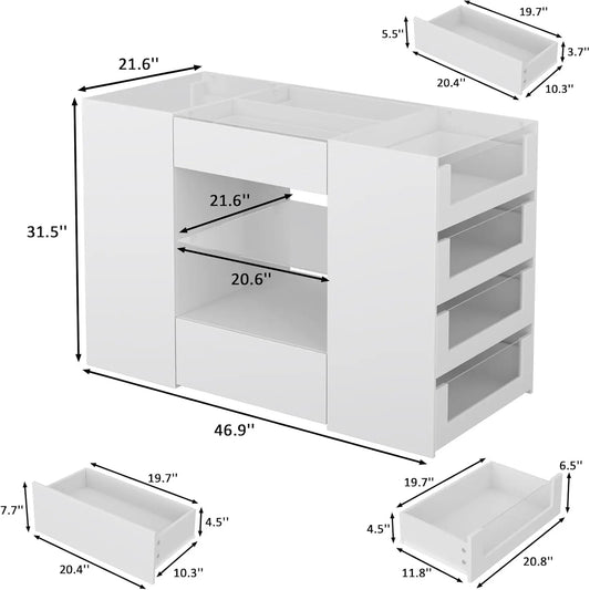 White Wardrobe Armoire with Glass Top and 12 Drawers for Bedroom Walk-in Closet
