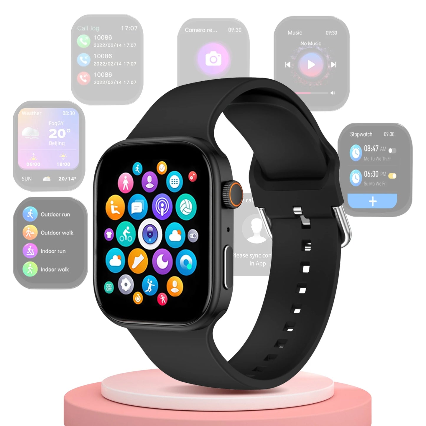 Smart watch, wireless calling, message reminder, multi-sport mode, 2.01-inch HD screen, unisex