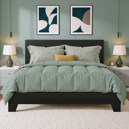 Full/Queen/King Upholstered Bed Frame with Adjustable Linen Headboard, Sturdy Wood Slats