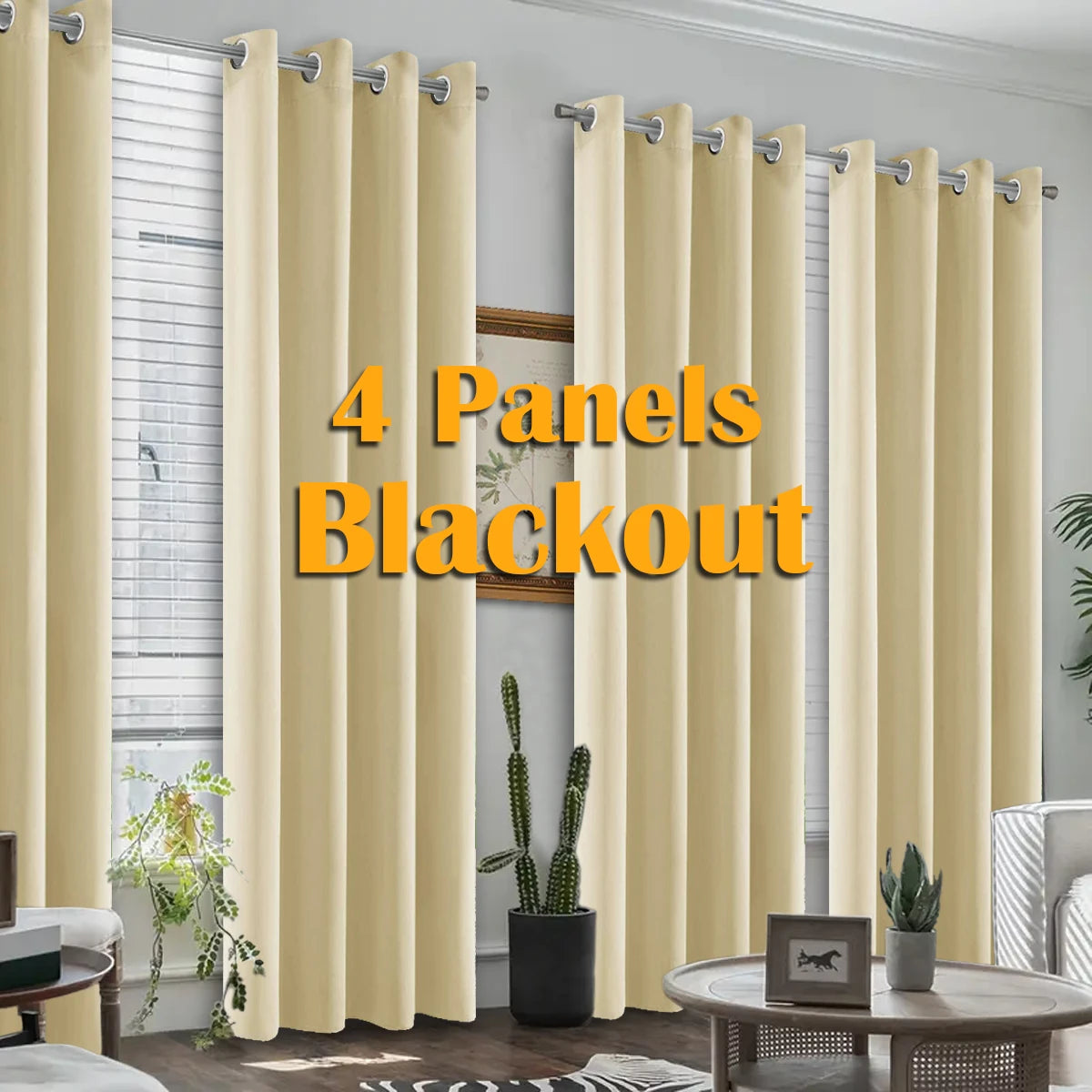 4PCS Blackout Curtains, Heat-Insulated Grommet Curtains For Bedroom Darkening, Noise Reduction Curtains For Living Room/Bedroom