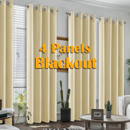 4PCS Blackout Curtains, Heat-Insulated Grommet Curtains For Bedroom Darkening, Noise Reduction Curtains For Living Room/Bedroom