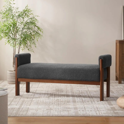 51.8” Modern Upholstered Bedroom Bench Indoor Bench with Arms, Entryway Bench with Solid Wood Frame