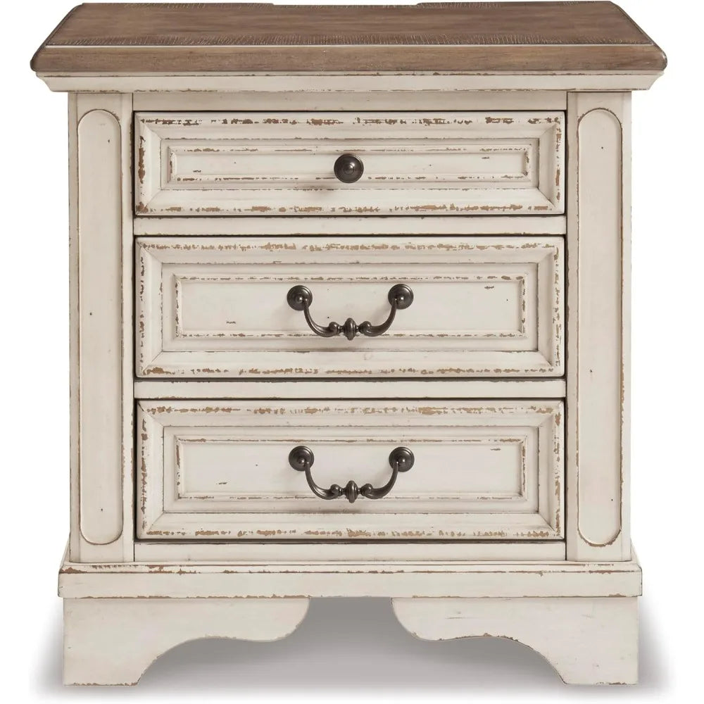 Realyn French Country 3 Drawer Nightstand with Electrical Outlets & USB Ports, 27.75" Tall