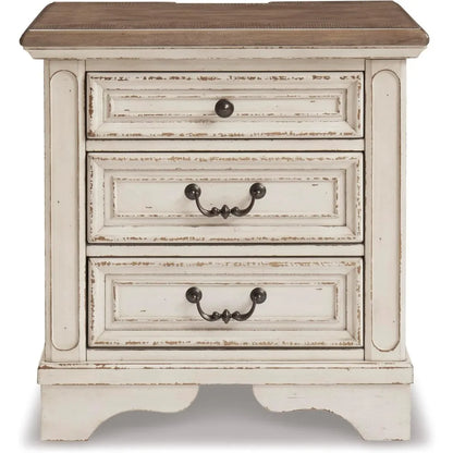 Realyn French Country 3 Drawer Nightstand with Electrical Outlets & USB Ports, 27.75" Tall