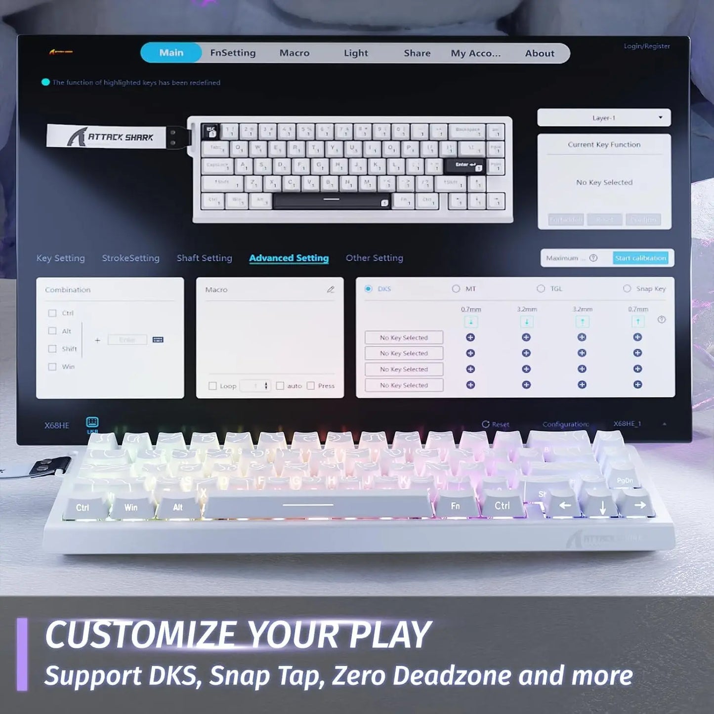 X68 HE Rapid Trigger Mechanical Gaming Keyboard 60% Wired with Adjustable Actuation, Hall Effect Magnetic Switch,8KH