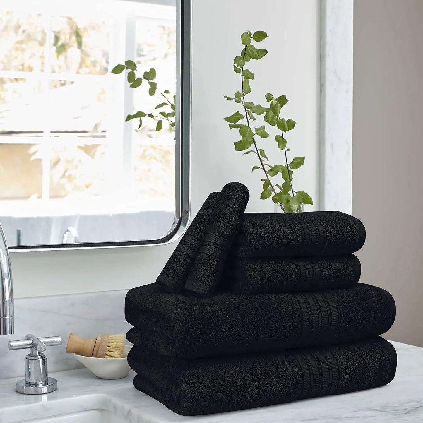 6 Pack Cotton Towel Set: 2 Bath, 2 Hand, 2 Wash Cloths - Ultra Soft & Quick Dry
