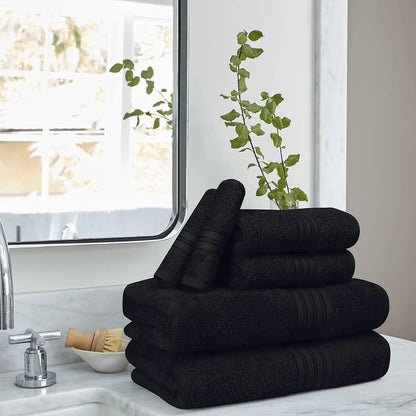 6 Pack Cotton Towel Set: 2 Bath, 2 Hand, 2 Wash Cloths - Ultra Soft & Quick Dry