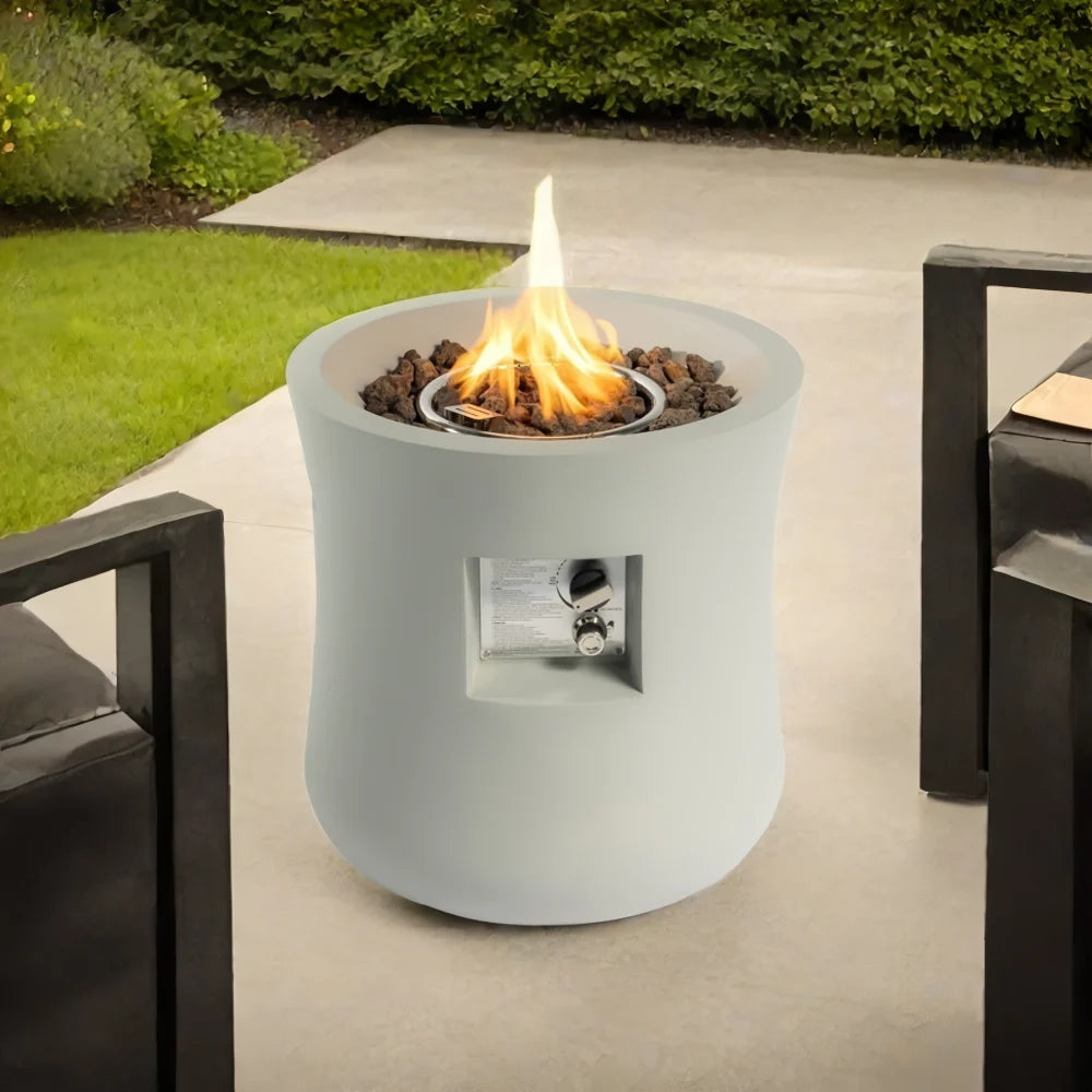 Outdoor Propane Fire Pit Table, Compact Streamlined 20-inch, Round Graphite Base with waterproof cover, Free Lava Rocks