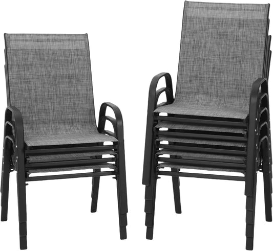 Patio Chairs Set of 8 - Outdoor Stackable Dining Chairs for All Weather - Lightweight Outdoor Chair Sets wit