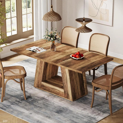 Dining Table for 4 to 6 People, Rectangular Dining Room Table, Dinner Table with Sturdy Base for Kitchen