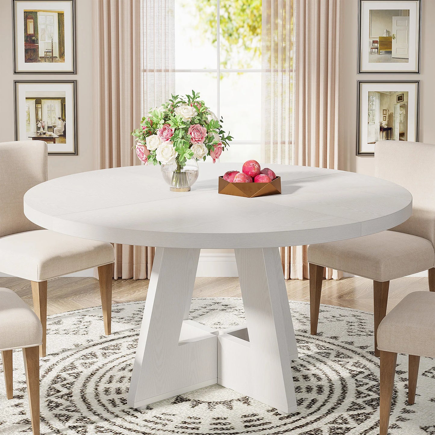Tribesigns Round Dining Table for 4, 47 Inch Farmhouse Kitchen Table Small Dinner Table Kitchen Dinning Table