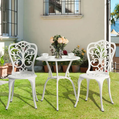 Bistro Table and Chairs Set of 2 Outdoor 3 Piece Patio Set, Rose Pattern Cast Aluminum Bistro for Garden Balcony,,