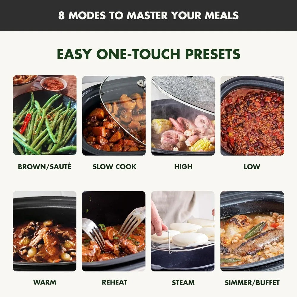 6QT Electric Slow Cooker, Dishwasher Safe Lid & Removable Crock, Healthy Ceramic Nonstick Multi-Cooker