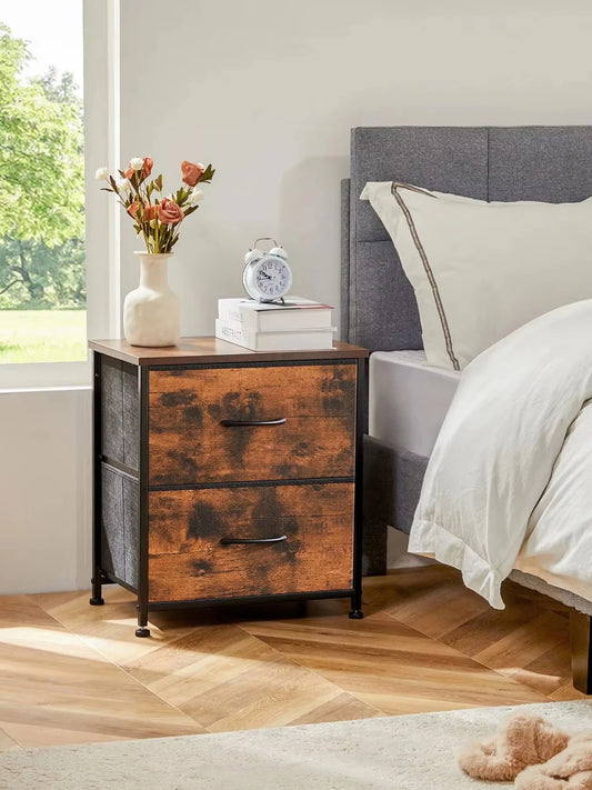 JHK Nightstand Bedside Coffee Sofa Tea Table Storage Closet Chest Clothes Display For Bedroom 2 Fabric Drawers