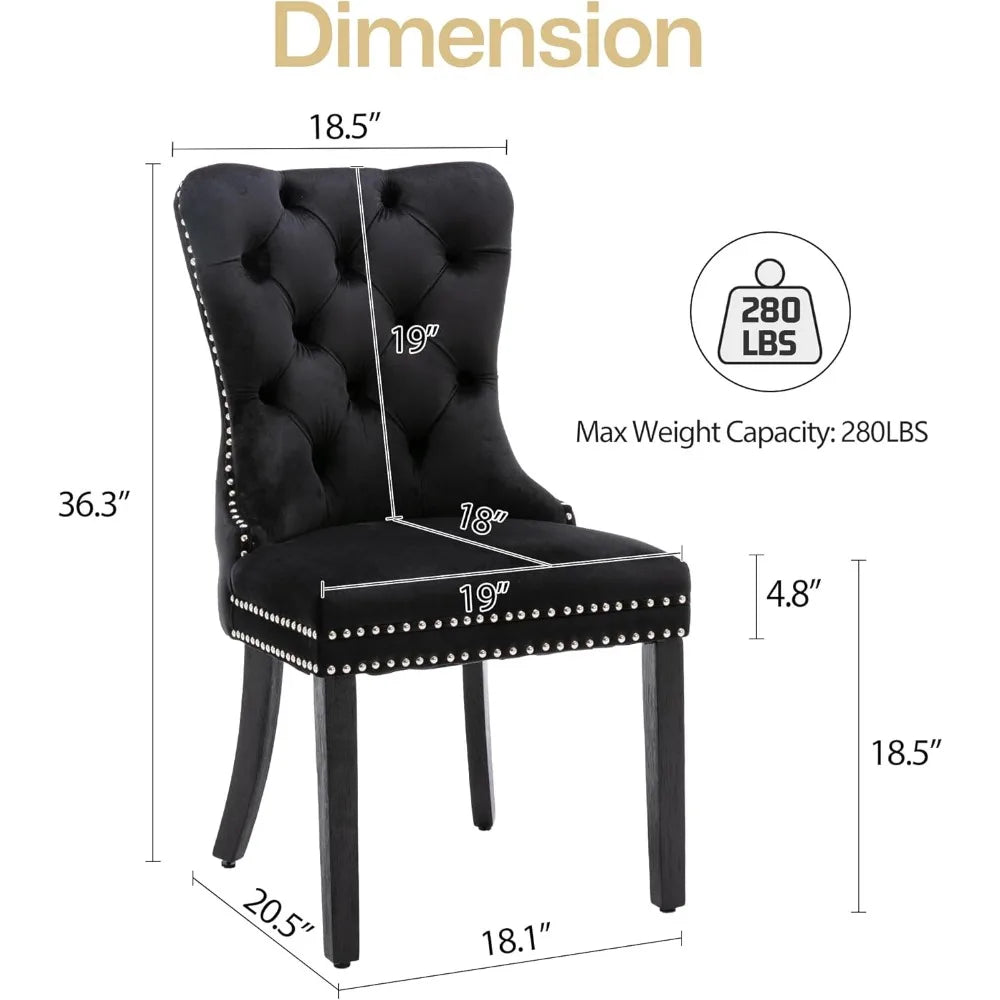 Velvet Dining Chairs Set of 6, Dining Room Chairs with Wood Legs and Pull Ring, Luxury Side Chair