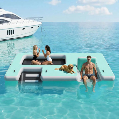 Non Slip Inflatable Air Dock Platform, Floating Island Raft With Rope Ladder, 6FT 7FT 8FT 10FT 12FT