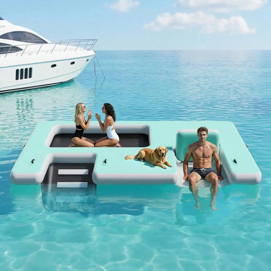 Non Slip Inflatable Air Dock Platform, Floating Island Raft With Rope Ladder, 6FT 7FT 8FT 10FT 12FT