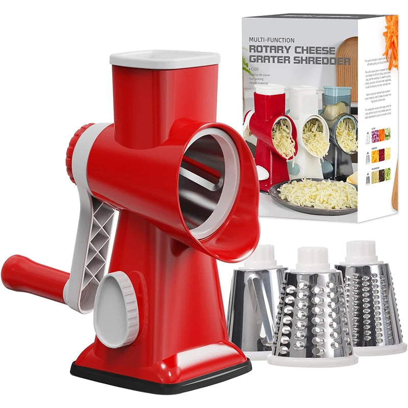 3 in 1 Rotary Cheese Grater Versatile Manual Vegetable Slicer Peanut Nuts Grinder Cheese Vegetable Shredder