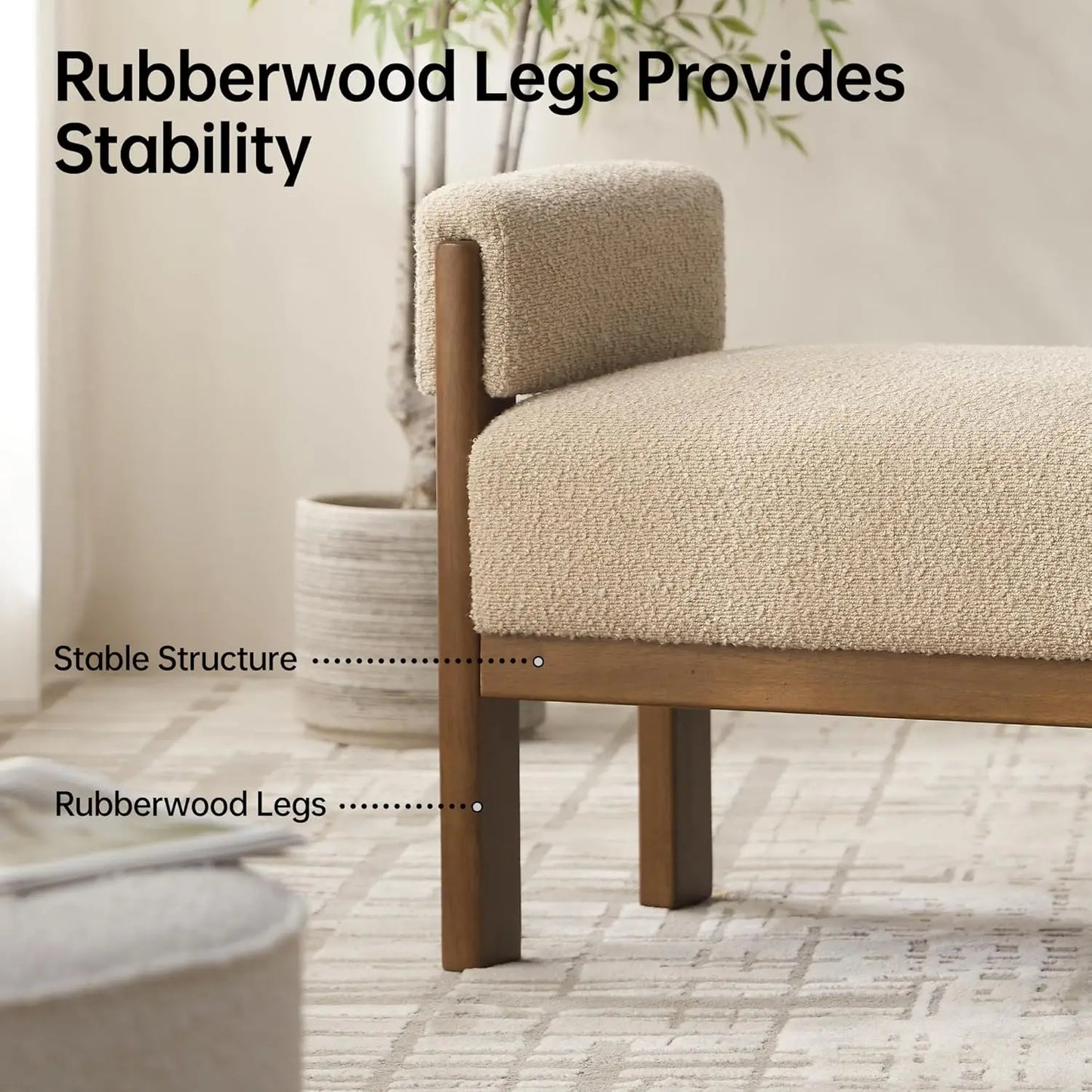 51.8” Modern Upholstered Bedroom Bench Indoor Bench with Arms, Entryway Bench with Solid Wood Frame
