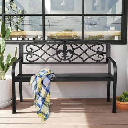 Garden Bench Loveseat Outdoor Garden Park w/ Steel Frame Backrest