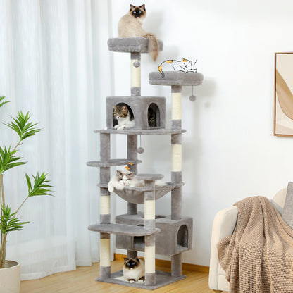 Large Cat Tree and Tower, With Scratching Posts Spacious Hammock Padded Perches and Condos Cat Toys