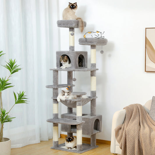 Large Cat Tree and Tower, With Scratching Posts Spacious Hammock Padded Perches and Condos Cat Toys