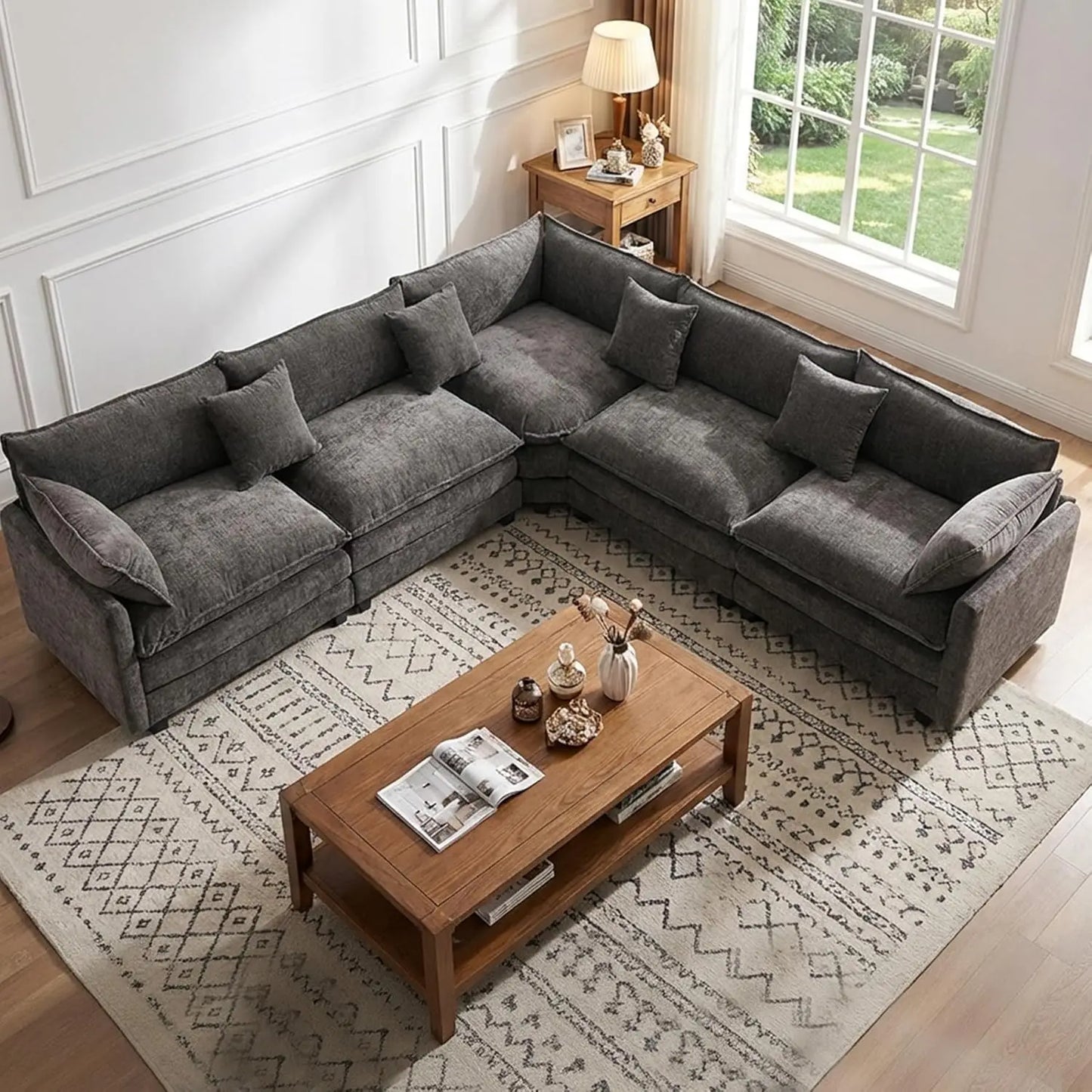 111.4" V-Shaped Corner Couch Sectional｜5 Seat Customizable Modular Cloud Couches with Chenille Deep Seat Sofa Set
