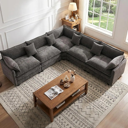 111.4" V-Shaped Corner Couch Sectional｜5 Seat Customizable Modular Cloud Couches with Chenille Deep Seat Sofa Set