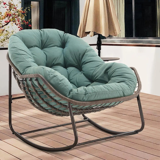 Oversized Papasan Rocking Chair Outdoor Indoor Padded Cushion Rocker Egg for Patio Porch Garden Backyard, Customized