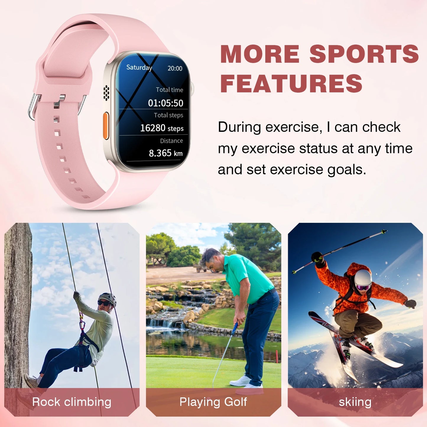 Smart watch, wireless calling, message reminder, multi-sport mode, 2.01-inch HD screen, unisex
