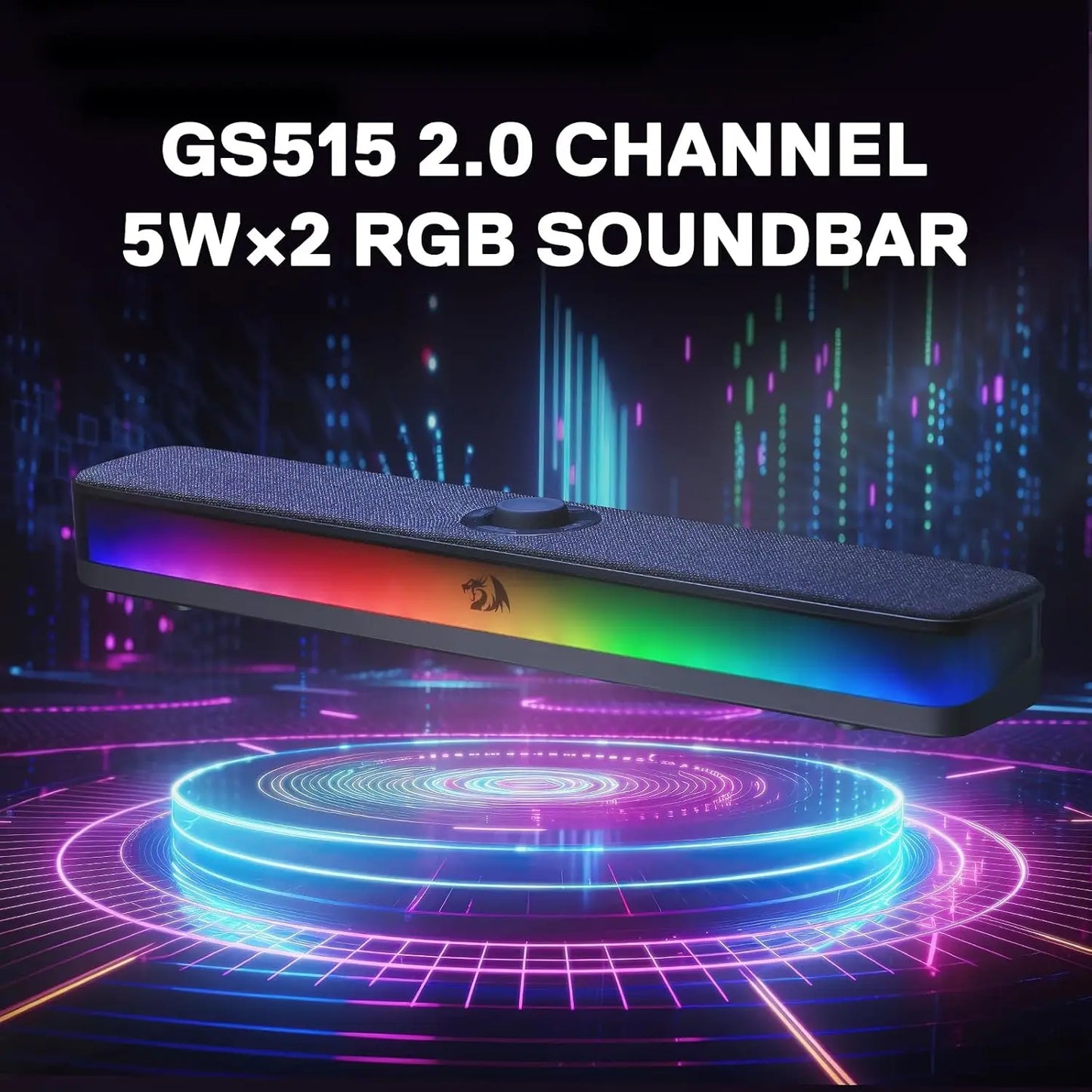GS515 RGB Desktop Soundbar 2.0 Channel Stereo Computer Speakers for Desktop Bluetooth 5.3, USB-C/USB Powered
