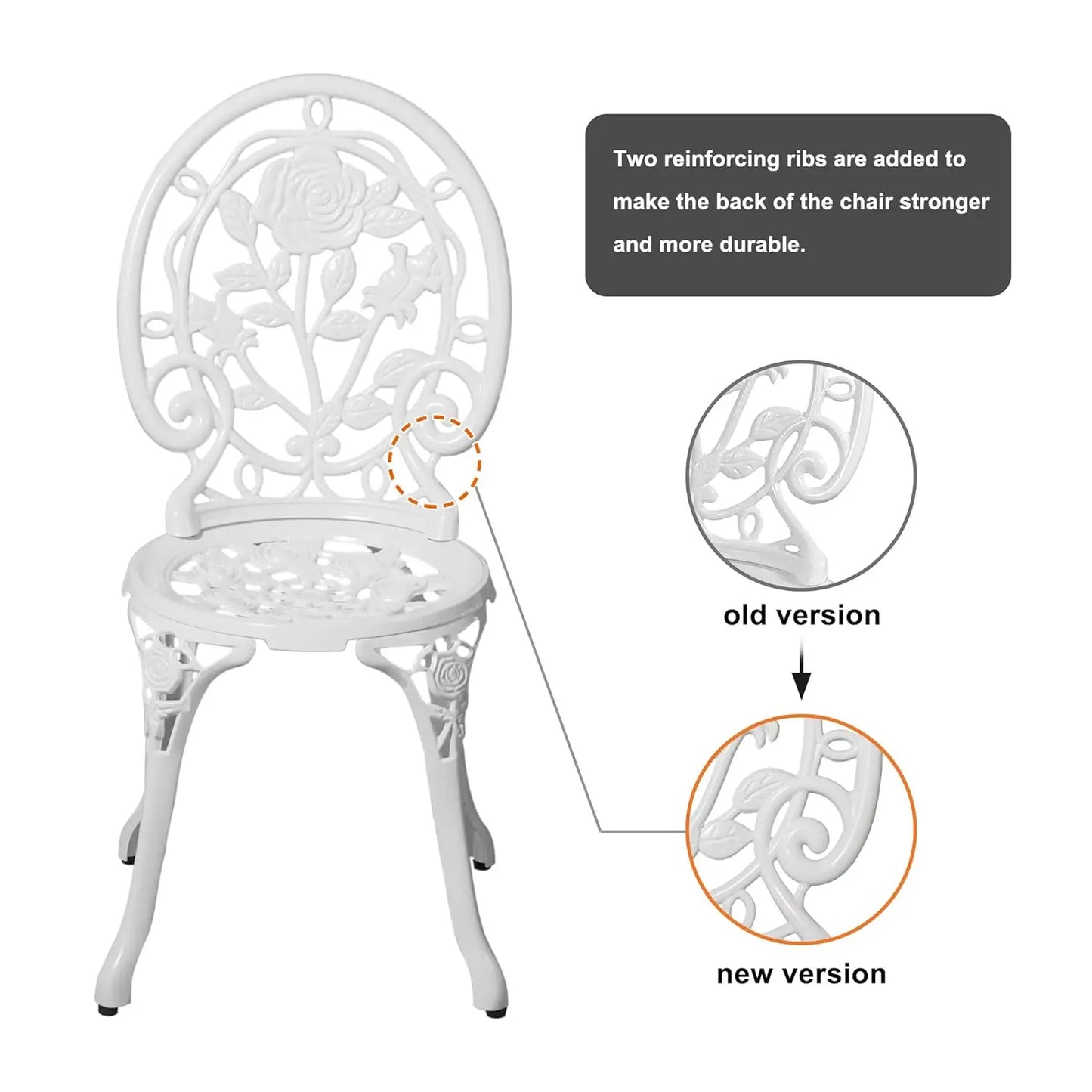 Bistro Table and Chairs Set of 2 Outdoor 3 Piece Patio Set, Rose Pattern Cast Aluminum Bistro for Garden Balcony,,