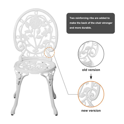Bistro Table and Chairs Set of 2 Outdoor 3 Piece Patio Set, Rose Pattern Cast Aluminum Bistro for Garden Balcony,,