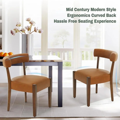Century Modern Faux Leather Dining Chairs Low Back Wooden Upholstered Kitchen & Dining Room