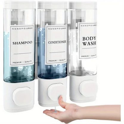 Wall-mounted Soap Dispenser, Shower Gel Dispenser, 3-in-1,No Drilling Required