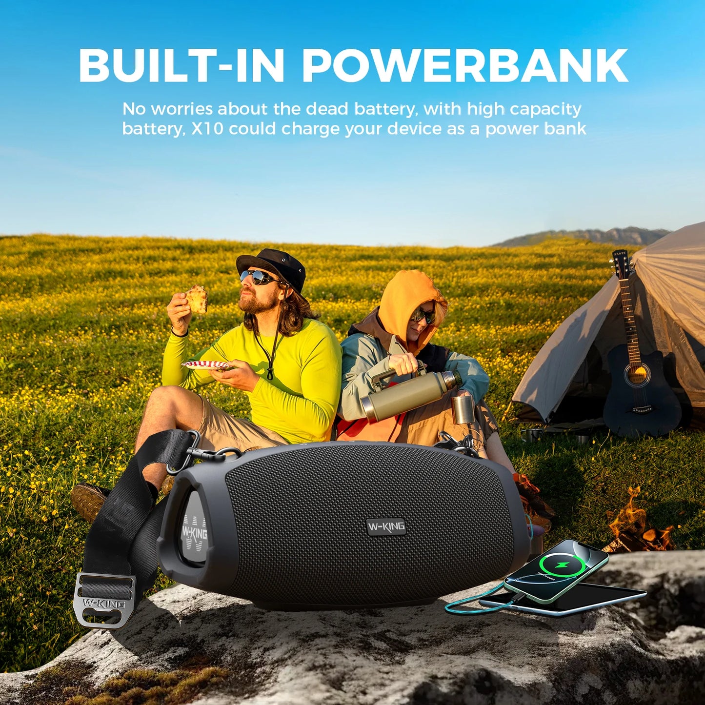 70W Waterproof Portable Loud Bluetooth Speaker, Wireless Outdoor Boombox Subwoofer Triple Passive