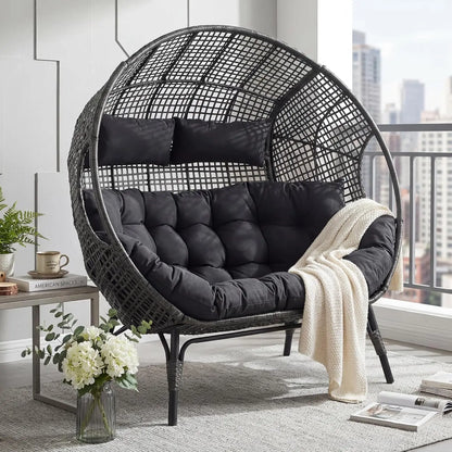 Oversized Double Egg Loveseat 680lb Wicker Rattan Cushioned Patio Balcony Garden Indoor Customized