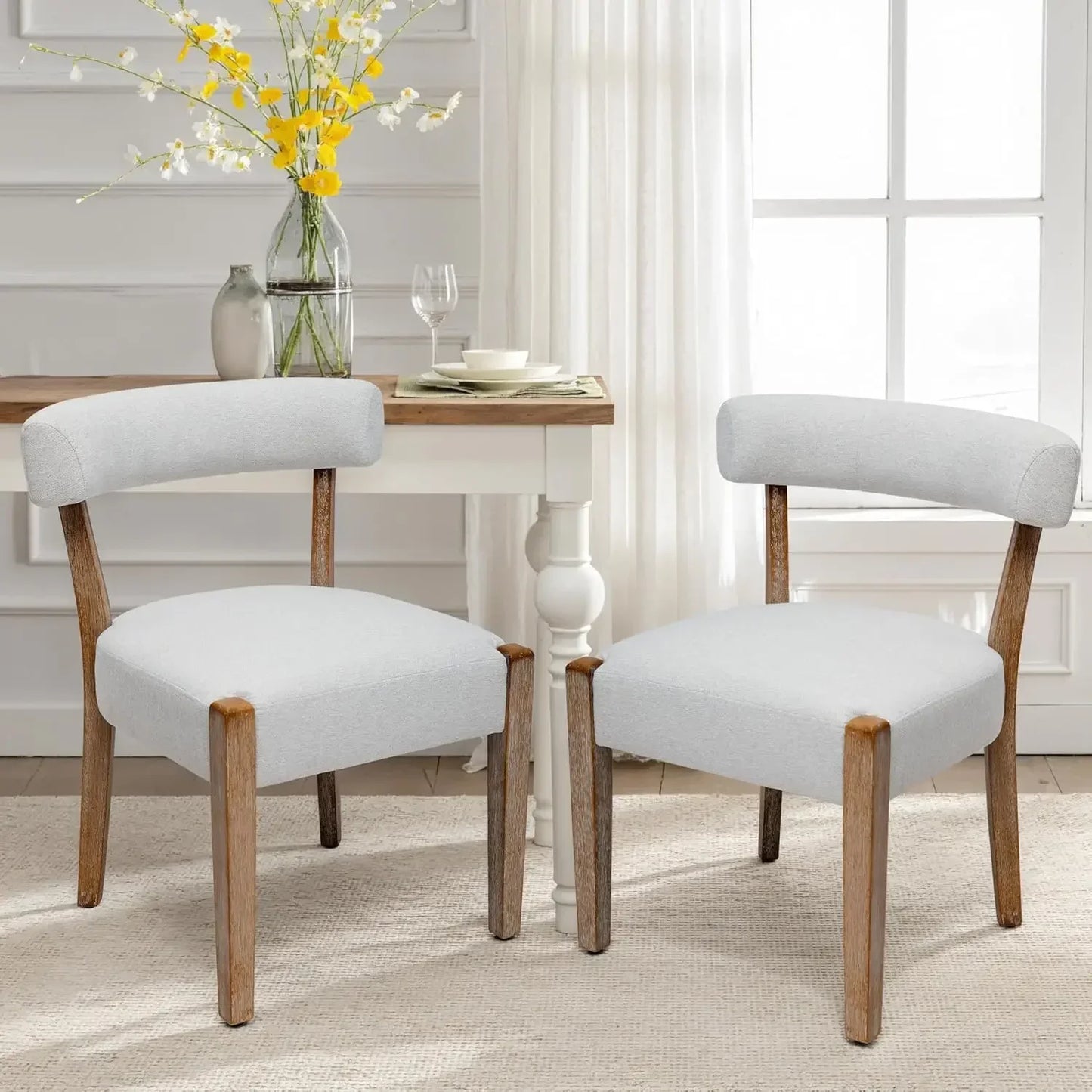 Century Modern Faux Leather Dining Chairs Low Back Wooden Upholstered Kitchen & Dining Room