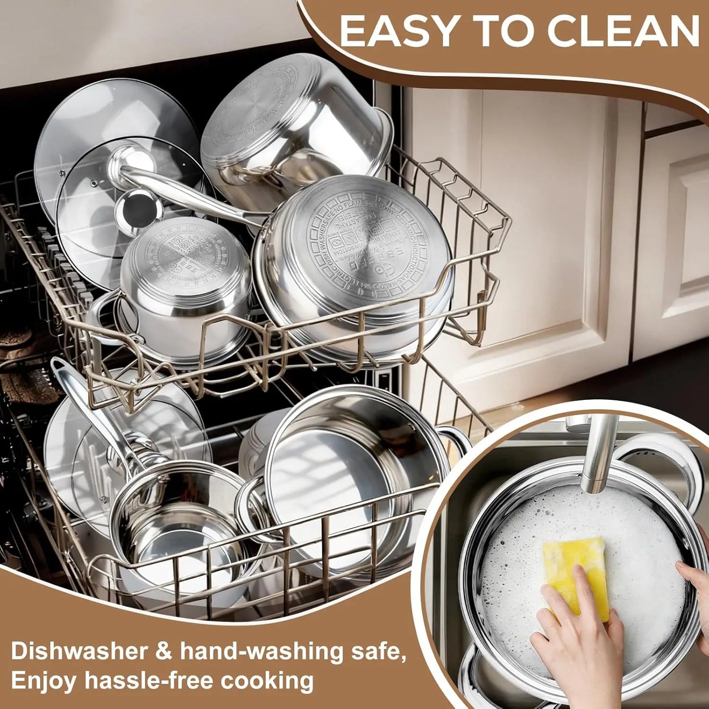 15-Piece Stainless Steel Cookware Set - Nonstick Pots & Pans with Lids, Induction Safe, Oven Compatible