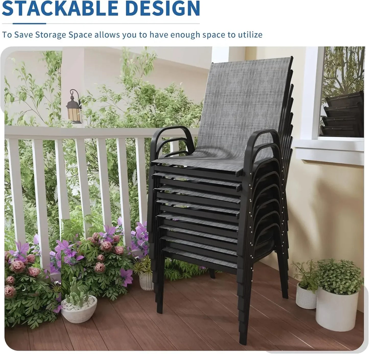 Patio Chairs Set of 8 - Outdoor Stackable Dining Chairs for All Weather - Lightweight Outdoor Chair Sets wit