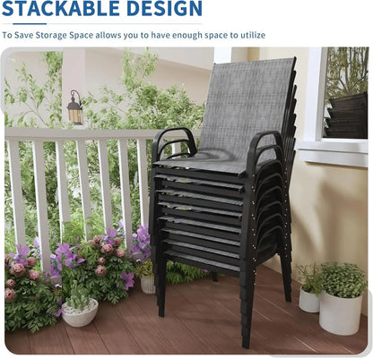 Patio Chairs Set of 8 - Outdoor Stackable Dining Chairs for All Weather - Lightweight Outdoor Chair Sets wit