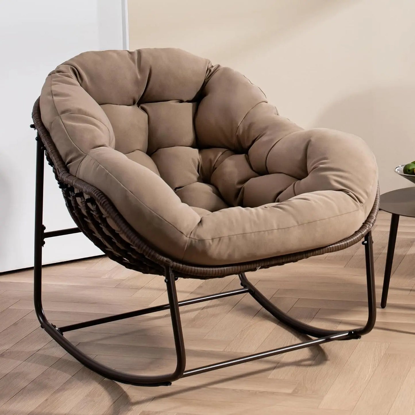 Oversized Papasan Rocking Chair Outdoor Indoor Padded Cushion Rocker Egg for Patio Porch Garden Backyard, Customized
