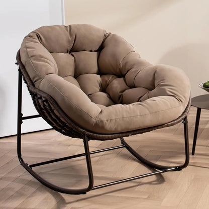 Oversized Papasan Rocking Chair Outdoor Indoor Padded Cushion Rocker Egg for Patio Porch Garden Backyard, Customized
