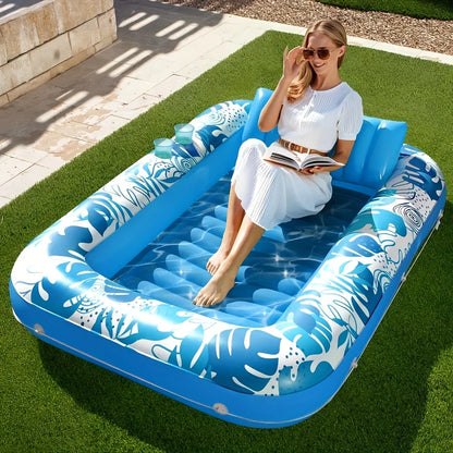 JOYFY 4 in 1 Suntan Tub Raft Floatie Inflatable Tanning Pool  70" x 46" Pool Floats Adult with Pillow for Water