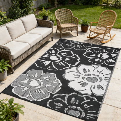 Outdoor Area Rug 8X10 Navy/Ivory, Nevis for Backyard, Patio, Porch, Easy-Cleaning, High Traffic, Pet-Friendly