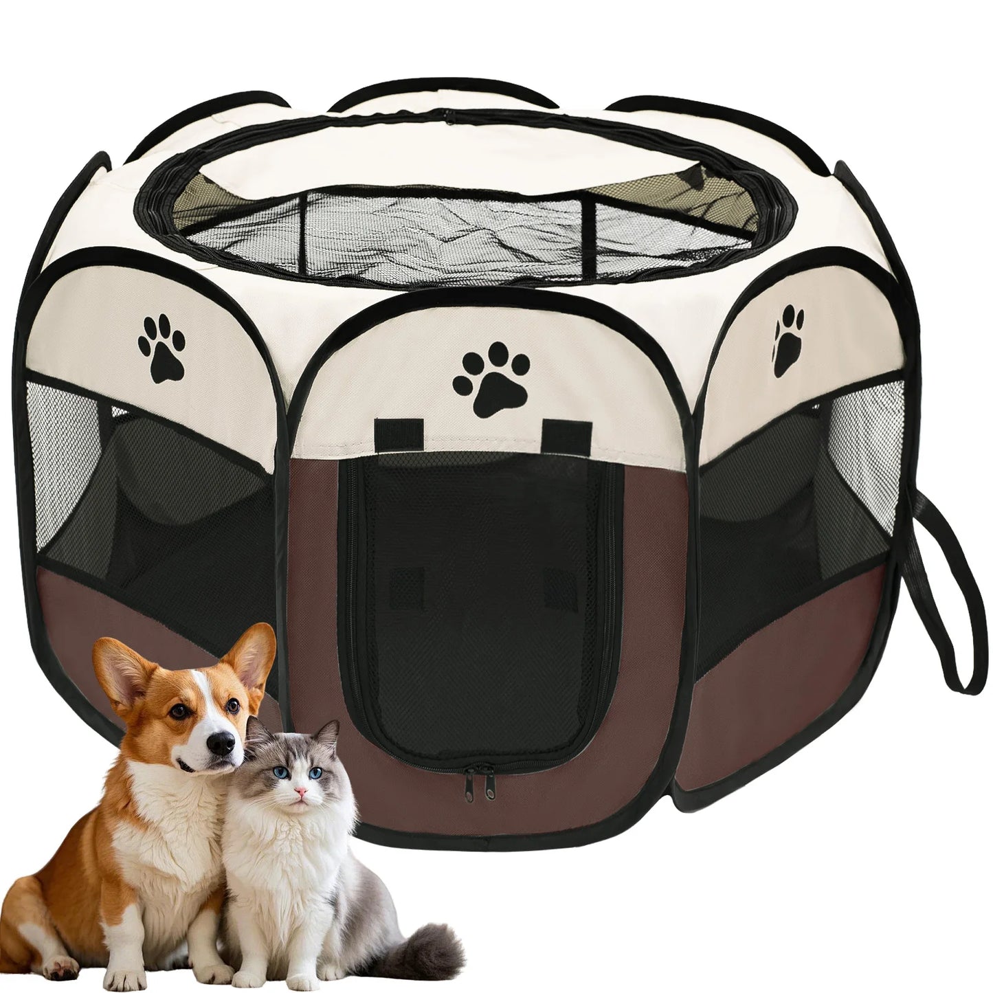 Foldable Pet Playpen for Dogs & Cats - Durable Oxford Cloth with Removable Zipper, Indoor/Outdoor