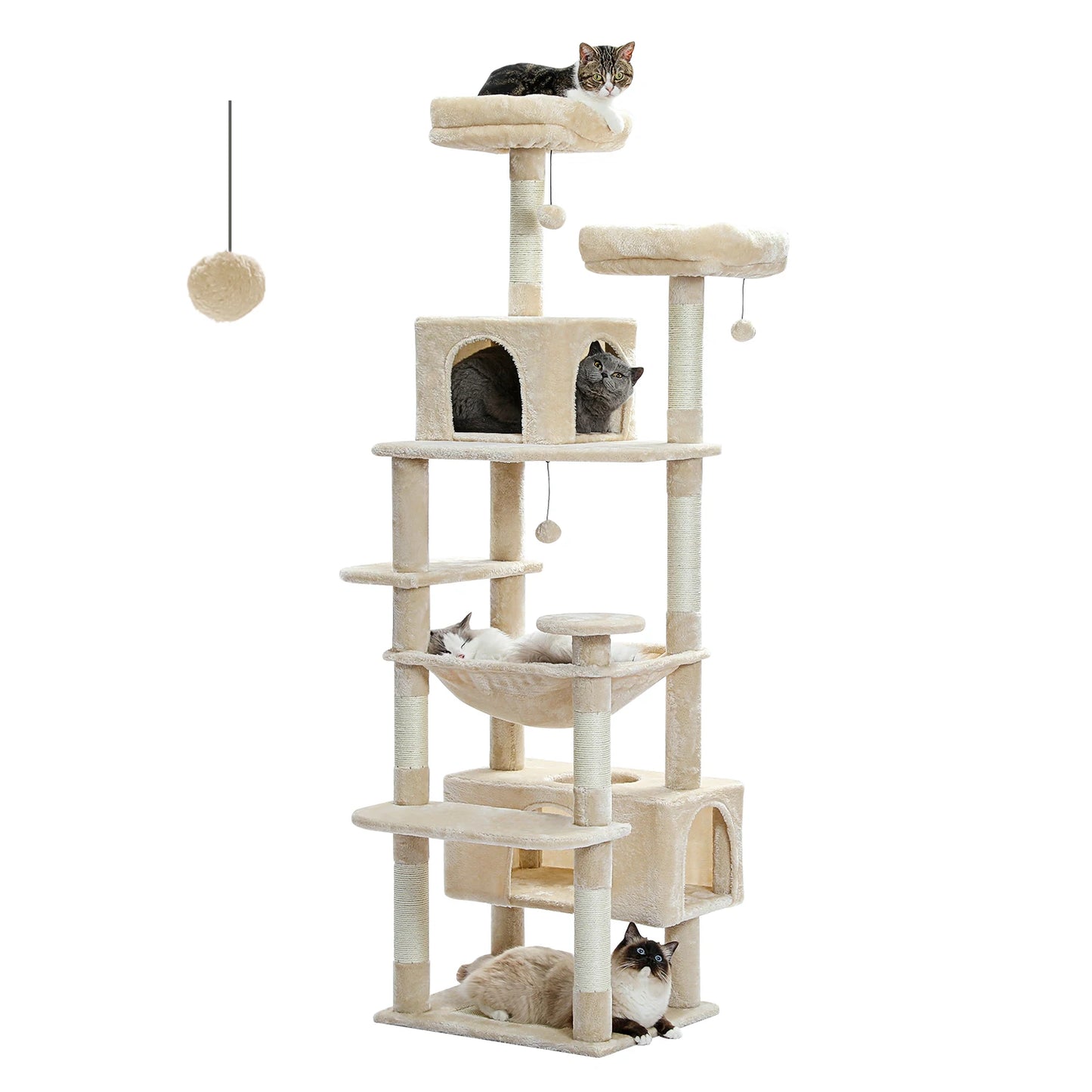 Large Cat Tree and Tower, With Scratching Posts Spacious Hammock Padded Perches and Condos Cat Toys