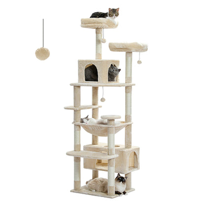 Large Cat Tree and Tower, With Scratching Posts Spacious Hammock Padded Perches and Condos Cat Toys